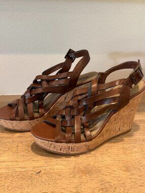 Fioni Strappy Cork Wedges | Tan & Brown Summer Sandals 8